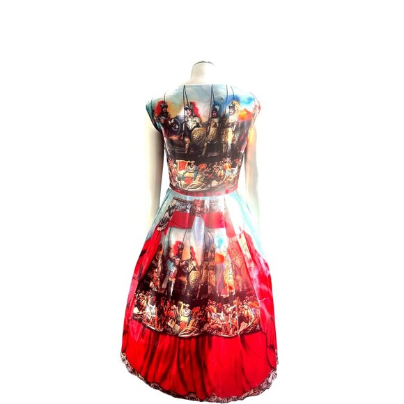 CCC Silk Cotton Medium Knights Scene Print Fit And Flare Midi Dress Italian Art - Picture 6 of 11